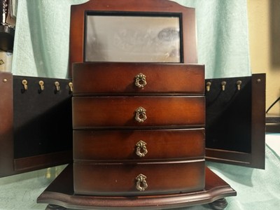 Vintage Antique Bombay Co. Authentic Wood Jewelry Cabinet  Organizer Armoire
