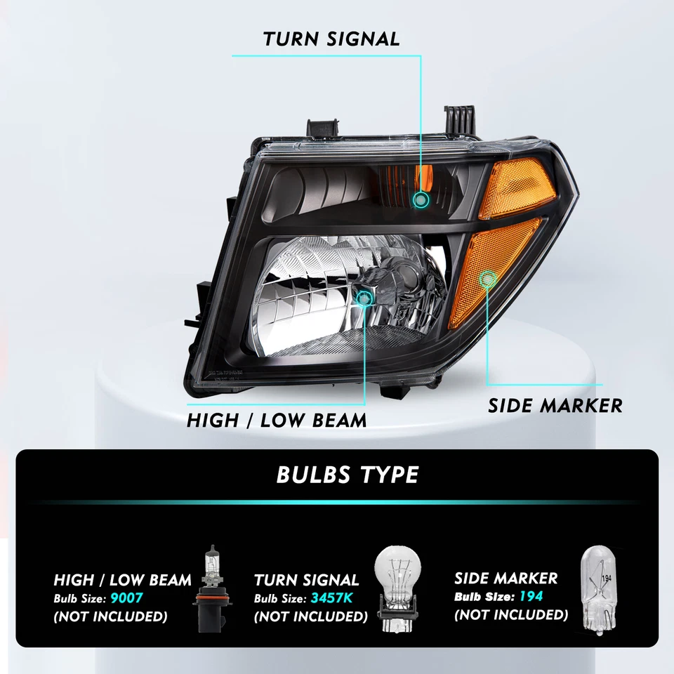 For 2005-2008 Nissan Frontier 2005-07 Pathfinder Black Halogen Headlights Lamps - Image 2 of 4