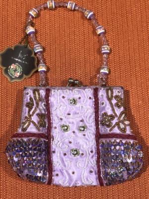 INS Designer Pinky Lilac Beaded Evening Clutch or Detachable Shoulder Bag Strap