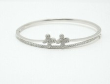 NEW Sterling Silver CZ Hinged Bangle Butterfly Motif Bracelet, 10.3g