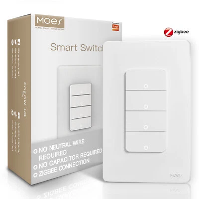 MOES 1/2/3/4 Gang Zigbee Smart Light Switch Wall Push Button Alexa Google APP