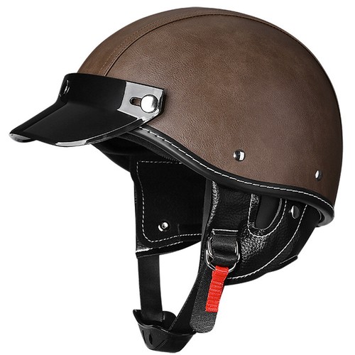 DOT Vintage Motorcycle Half Open Face Helmet Leather Scooter Off-road Helmet - Picture 12 of 43