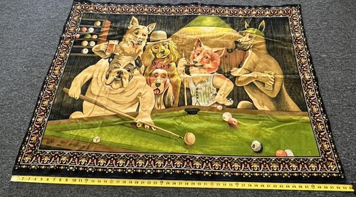 VINTAGE Dogs Playing Pool BILLIARDS Wall Rug Velvet Tapestry 39″ x 53” - Picture 4 of 6