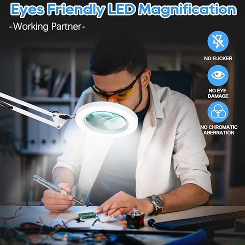 LED Magnifying Lamp, Adjustable 10X Magnifier Desk Lamp with 3 Colors Swivel Arm - Picture 4 of 7