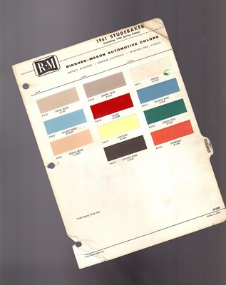 1961 STUDEBAKER Color Chip Paint Sample Brochure/Chart: R-M