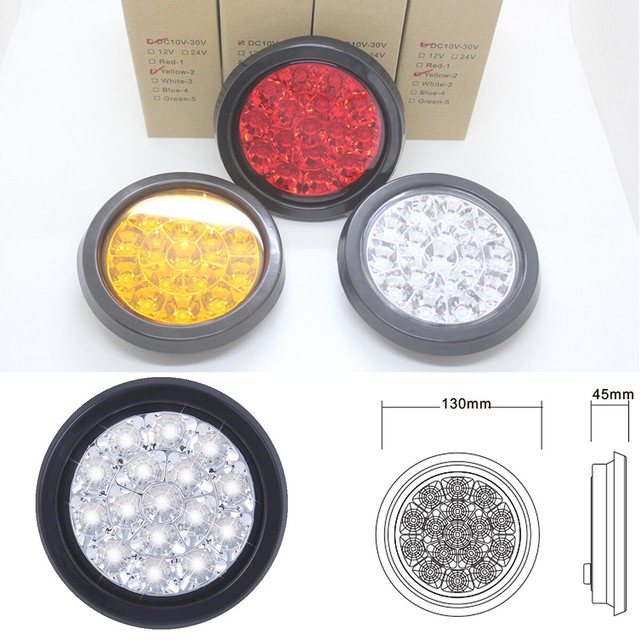 LED Round Clear Lens White Tail Lights Backup Reverse Lamp for Truck