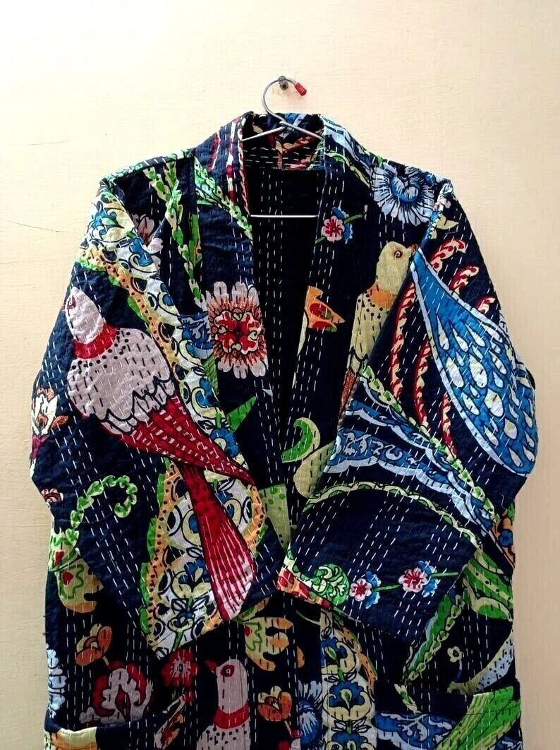 flower Print Kantha Coat, Bath Overcoat, Cotton Kantha Coat, Women's Jacket
Opens in a new window or