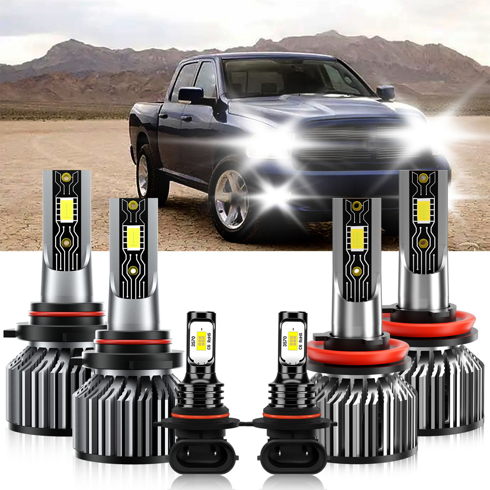 LED Headlight High Low Fog Light Bulb 6500K kit white For Ram 5500 2011-2012