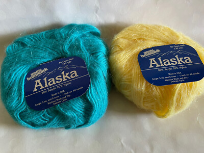 Lot of 2 Brunswick Alaska Yarn 1- Emerald Green & 1- Maize Yellow Soft Fuzzy 40g