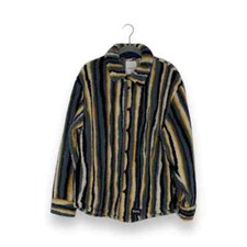 Napapijri X Marinte Rose Slate Cream Yellow Striped Sherpa Fleece Snap Jacket