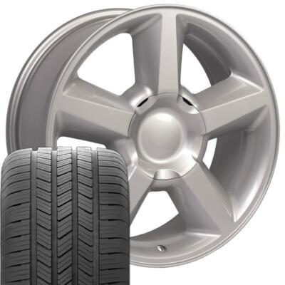 Silver 20'' 5308 Wheels & Goodyear LS2 Tires Fit Silverado Tahoe Yukon Sierra