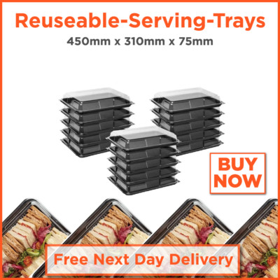 Large Black Catering Platters with Lids – Reusable Food Trays for ...