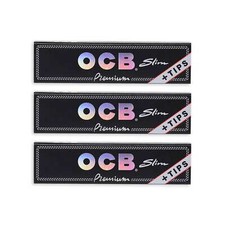 OCB Premium King Size Slim Cigarette Rolling Papers  Tips 3 Booklets 