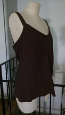 NWT Eileen Fisher Silk Georgette Pintuck Wide Strap Cassis Bias Camisole Tank L