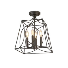 Allen Roth Providence 4 -Light 18.25-in Matte Black Semi Flush Mount Light