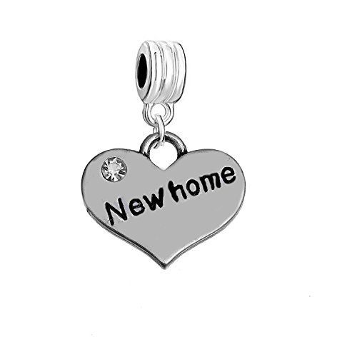 Sexy Sparkles "New Home " Heart Charm W/Clear Rhinestones Dangling Spacer Europe
