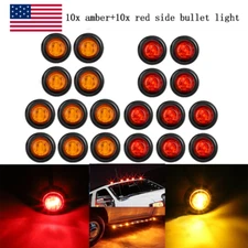 20X Round Side Marker lights 3/4"LED Bullet Light Truck Trailer Amber Red