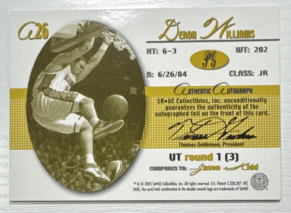 Deron Williams 2005 Sage Bronze Rookie Autograph Auto #/200 ILLINOIS - Image 2 of 2