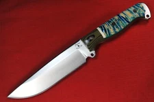 Busse Custom HOG Badger .205" Satin Blade, G10 G-rexed Blue/Green/Yellow Marble