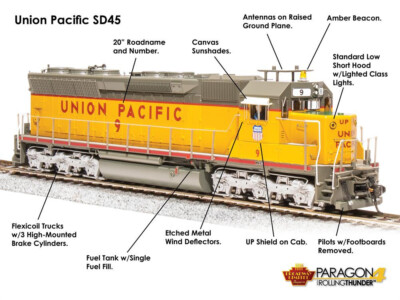 BROADWAY LIMITED 4295 HO EMD SD45 UP #9 Yellow & Gray Paragon4 Sound/DC/DCC