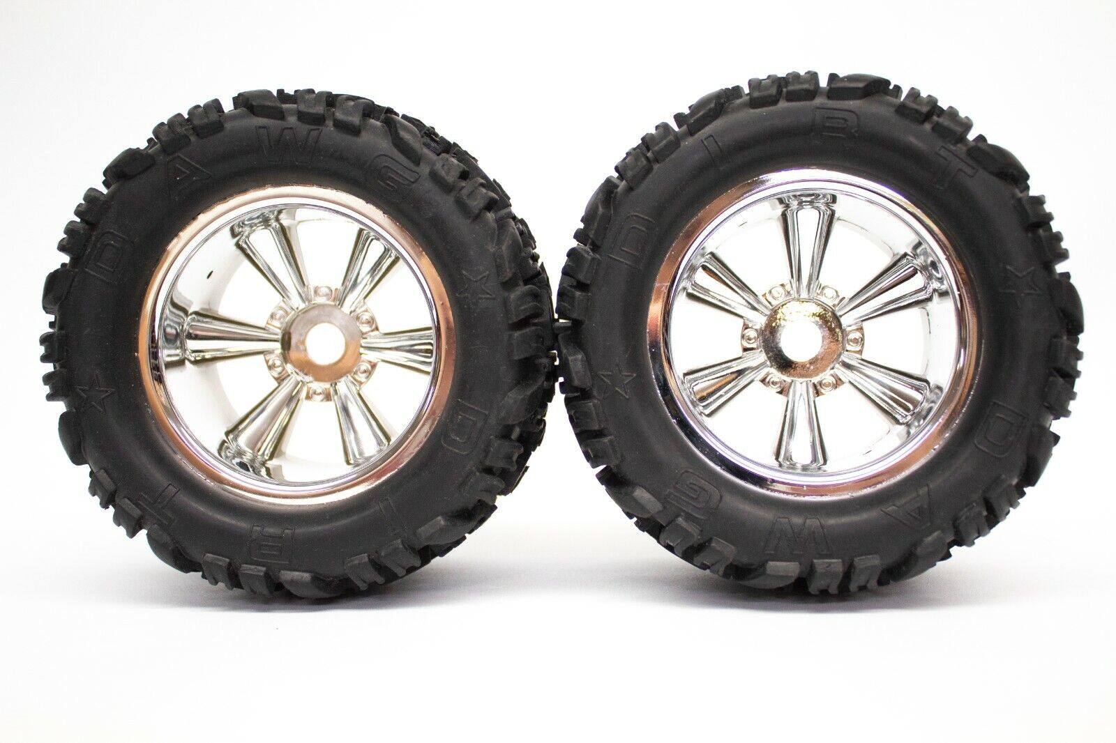 IMEX 3.2" Trail Dawg Tires & Hawk Chrome Rims (1 Pair) 17/14mm Hex