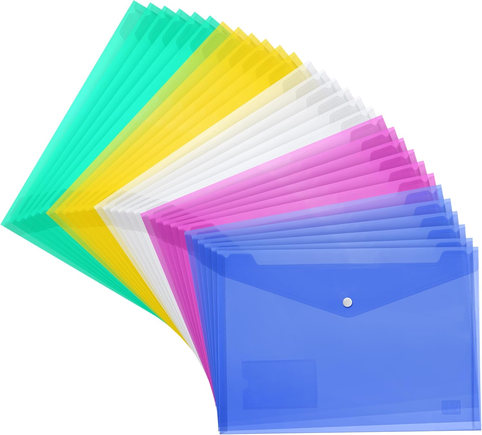 H&S 30Pcs A4 Plastic Wallets Folder Foolscap Document Files Popper ...