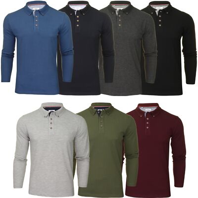 Xact Herren Langarm-Poloshirt, 100% Baumwolle Piqué, Slim Fit, Kontrast-Kragen