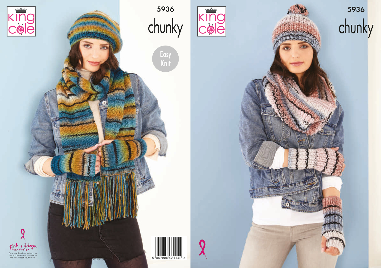 Knitting Pattern Womens Winter Accessories Hat Scarf Snood King Cole Chunky 5936