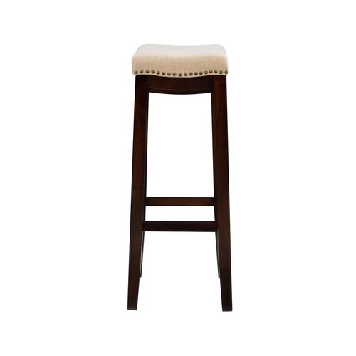 Linon Home Decor Bar Stool Dark Walnut Cushioned Seat Backless 30 in. Height - Picture 2 of 6