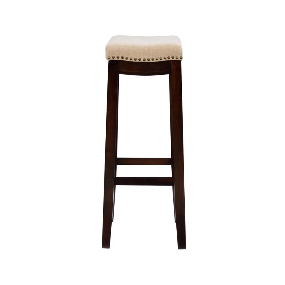 Linon Home Decor Bar Stool Dark Walnut Cushioned Seat Backless 30 in. Height - Image 2 of 4