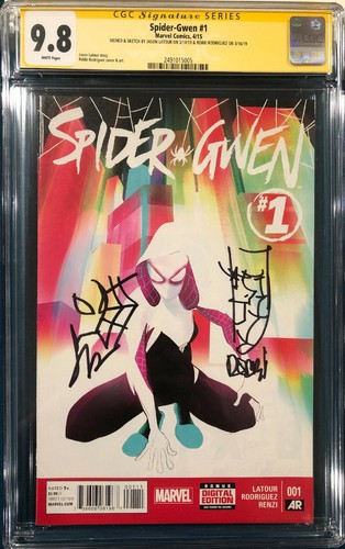 RODRIGUEZ & LATOUR SPIDER-GWEN 1 CGC 9.8 SS signed 2 ORIGINAL Sketch SPIDER-MAN 