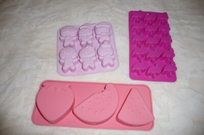 3 ICE CUBE MOLDs TRAYs ~ Silicone FLAMINGO GINGERBREAD Men Watermelon Strawberry