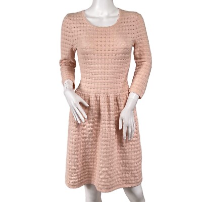 Trina Turk Peach Open Knit 3/4 Sleeve Fit Flare Crochet Sweater Dress Sz  Small | eBay