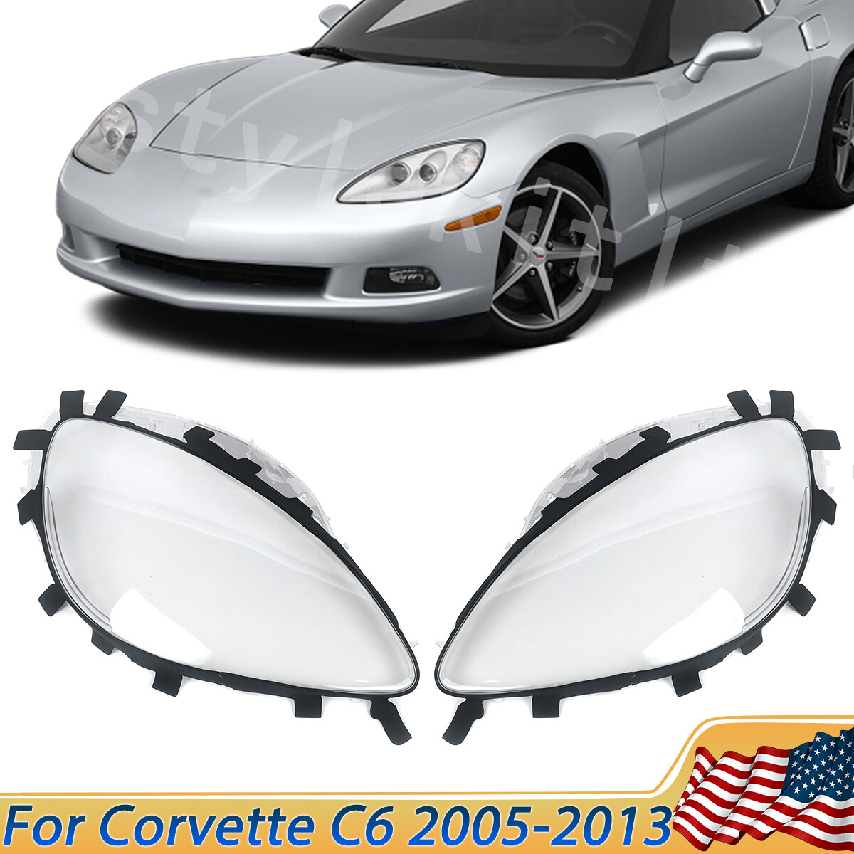 2x Clear Headlights Lens Lenses Cover with Gaskets For Corvette C6 2005