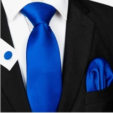 Smooth Blue Necktie Set (with Hanky and Cufflinks)