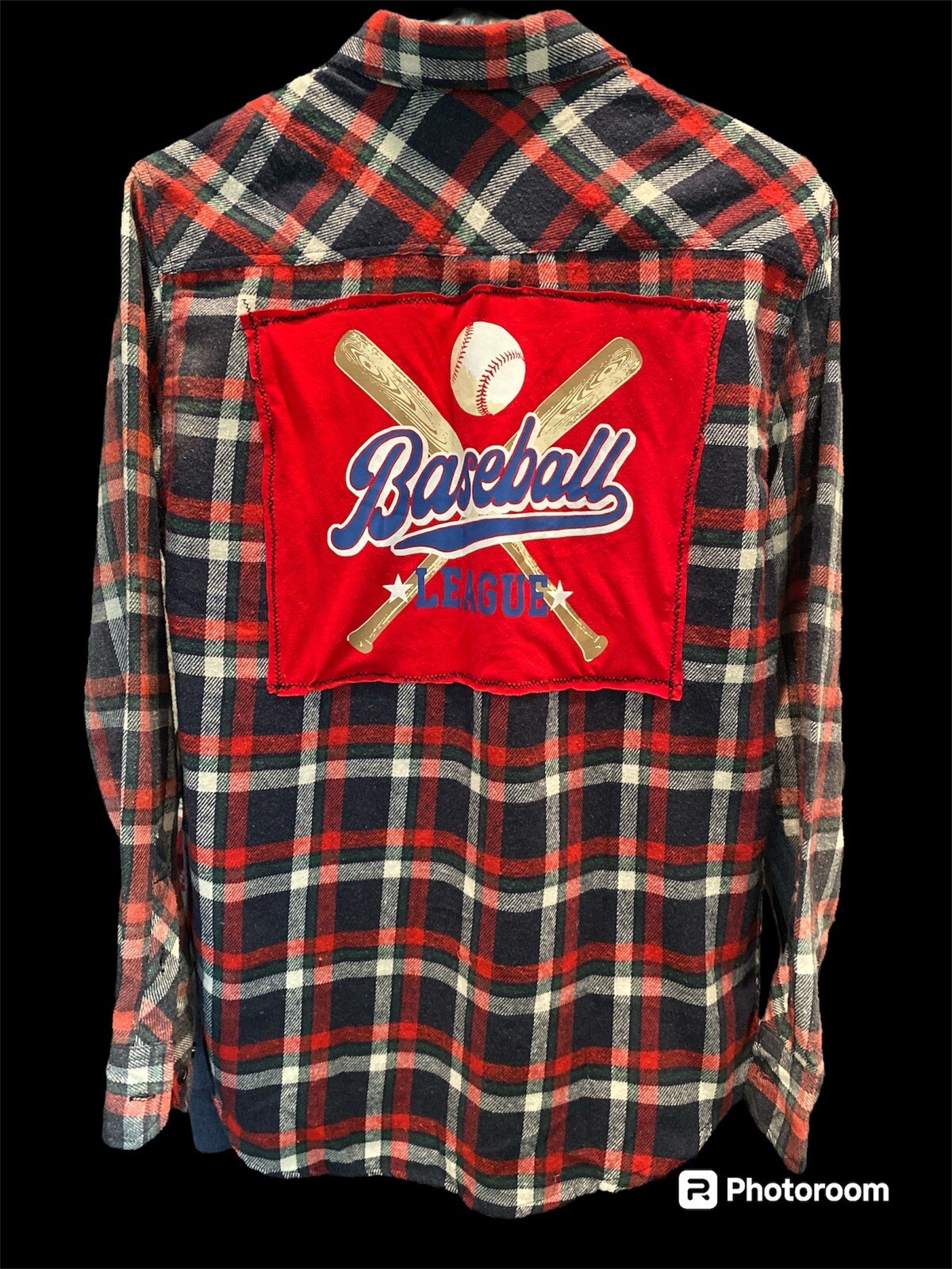 Upcycled BASEBALL Back Patch Plaid Flannel Shirt … - image 2