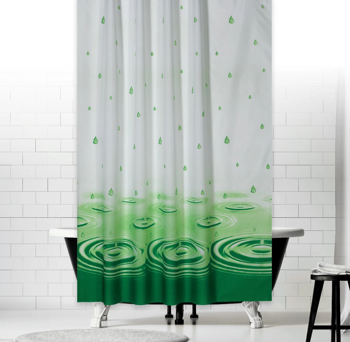 Tenda da doccia 120 x 200 cm Foglie verdi Orlo appesantito Antimuffa