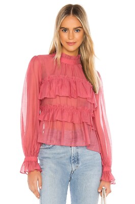 Line & Dot Floresta Ruffle Tier Top Ruby Red Long Sleeve S NWT $93