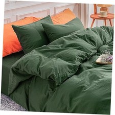 Duvet Cover Set Queen Size Linen Feel Textured Queen 90"x90" Forest Green