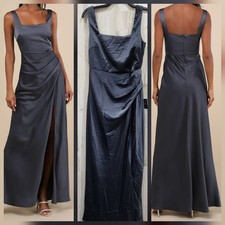 LULUS Red Carpet Romance Dark Gray Satin Square Neck Maxi Dress Size LARGE NEW