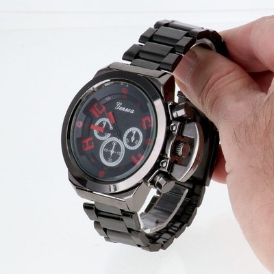 Geneva collection Men's Oversize Watch & Crown  Gun Finish Metal Band 61mm Wide