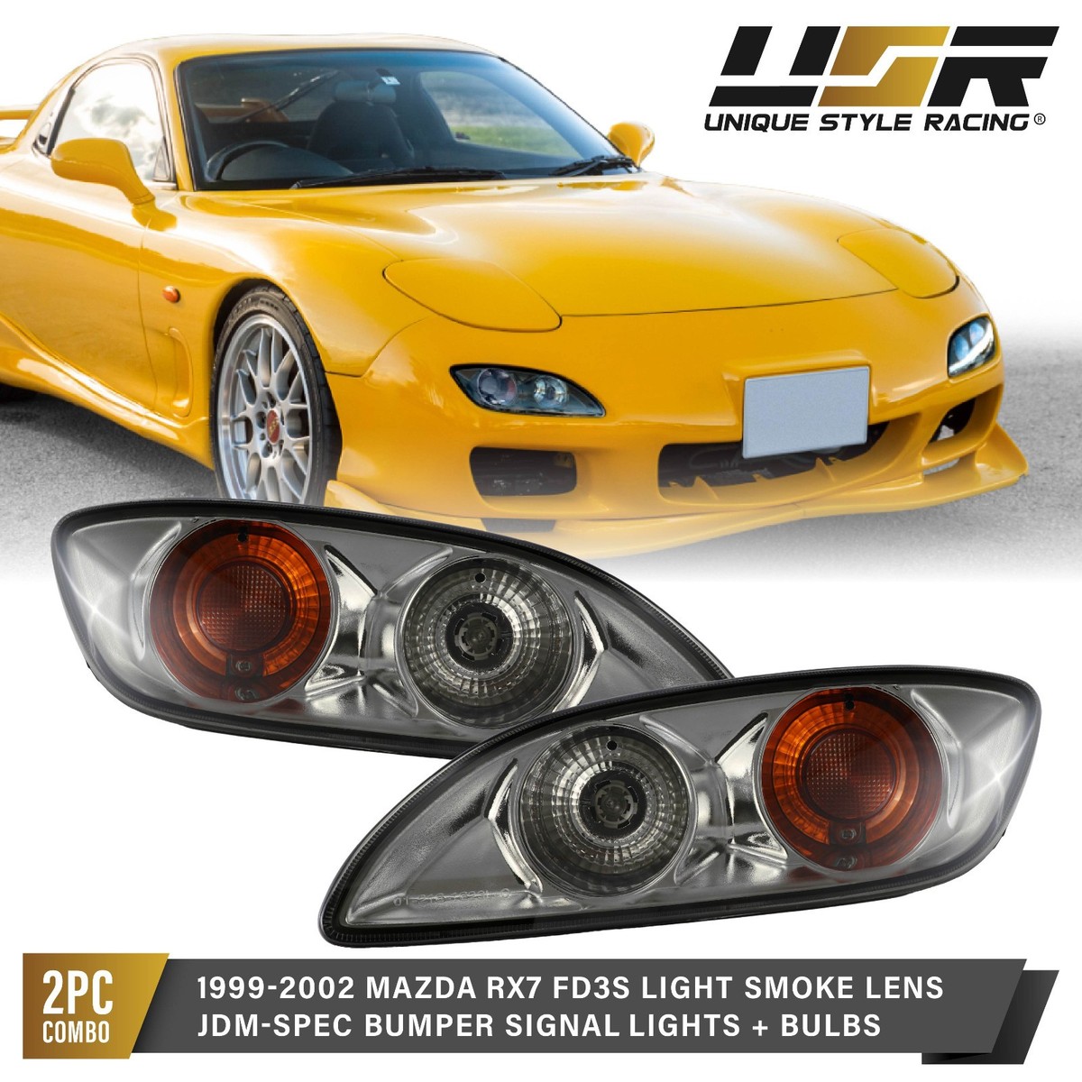 JDM Chrome Housing Smoke Lens Bumper Signal Lights For 1999-2002