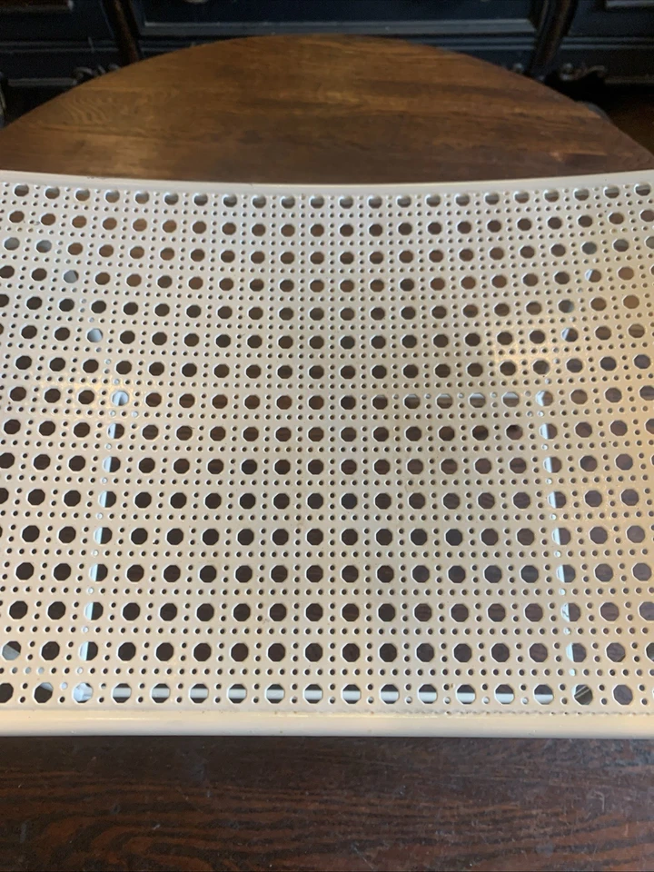 Vintage MCM 60er Jahre Salterini Stil Metall Bank Emaille weiß perforiert Hocker Waschtisch - Bild 4 von 4