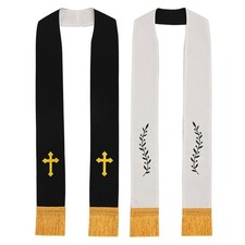 Priest Reversible Stole in White/Black Liturgical Clergy Stoles Pastor Stoles