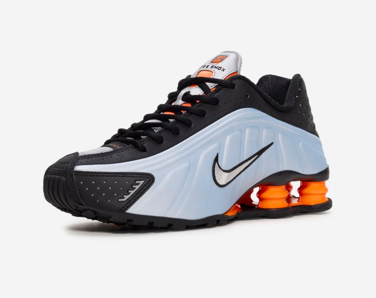 靴 NIKE WMNS Shox R4 Black Maxorange Nike WMNS Shox R4 AR3565-401 Blue Tint Black Orange New Women's