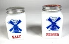 VINTAGE HAZEL ATLAS MILK GLASS DUTCH WINDMILL SALT AND PEPPER SHAKERS USA