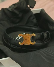 Celine Triomphe Black and Gold Logo Belt Size 85, W 1.8 cm