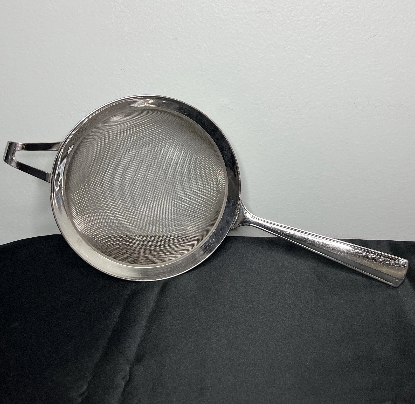 Vtg Piazza Inox 18/10 Mesh Strainer Italy Handle Hanging Utensil Tool 14.75”