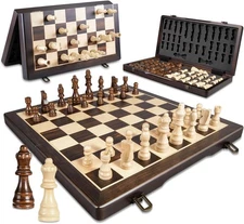 Magnetic Wooden Chess Set 15" Unique Chess Board Game with Chess Pieces Storage