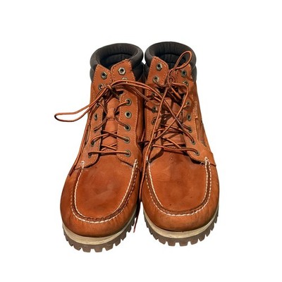 Timberland Heritage 3-Eye Lug Boots Mens Rust Orange Leather Moc Toe Work Boots